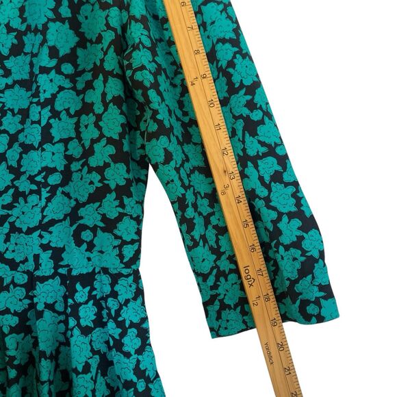 Vintage Lanz Midi Fit & Flare Dress 12 Green Floral Open Back Retro Coquette - Picture 9 of 14